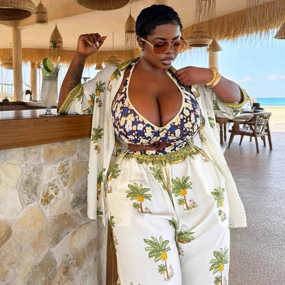 ZARA Plus Size Casual Loose Printed Cardigan Shirt and Pants Set African Style
